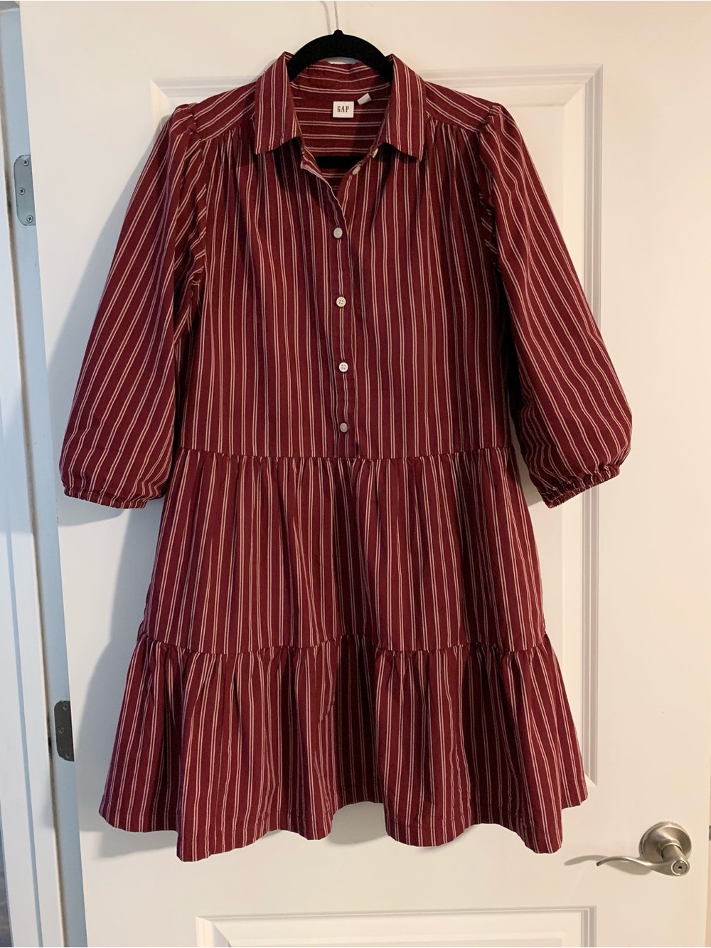 GAP Women’s Burgundy Striped Tiered Shirt Dress